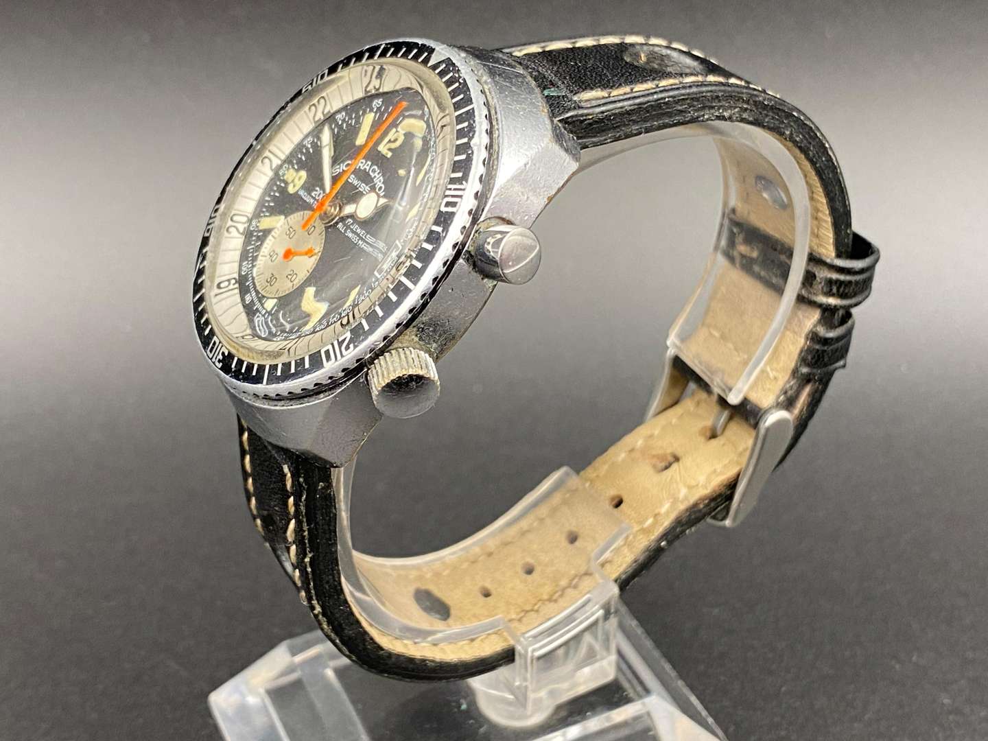 <p>SICURA, Chrono, stainless steel, single button chronograph wristwatch</p>