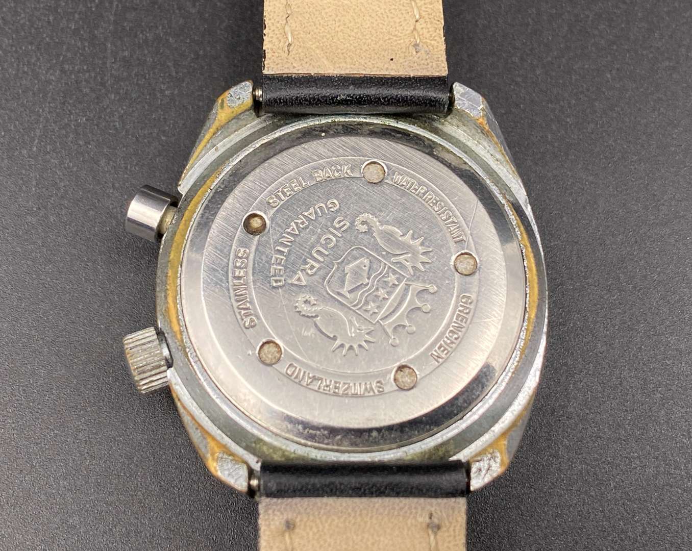 <p>SICURA, Chrono, stainless steel, single button chronograph wristwatch</p>