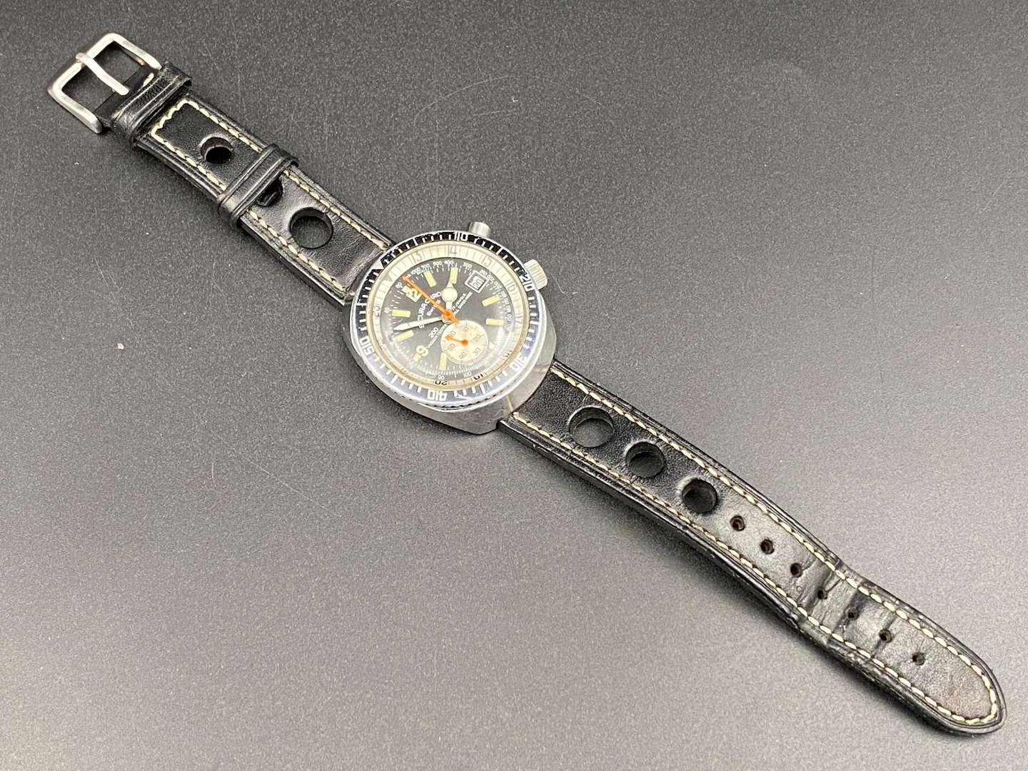 <p>SICURA, Chrono, stainless steel, single button chronograph wristwatch</p>