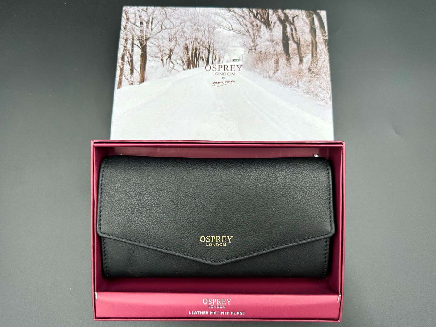 <p>OSPREY, LONDON, "Hampstead-Matinee leather purse, together with a Graeme Ellisdon Ltd Ed Silk Scarf,</p>