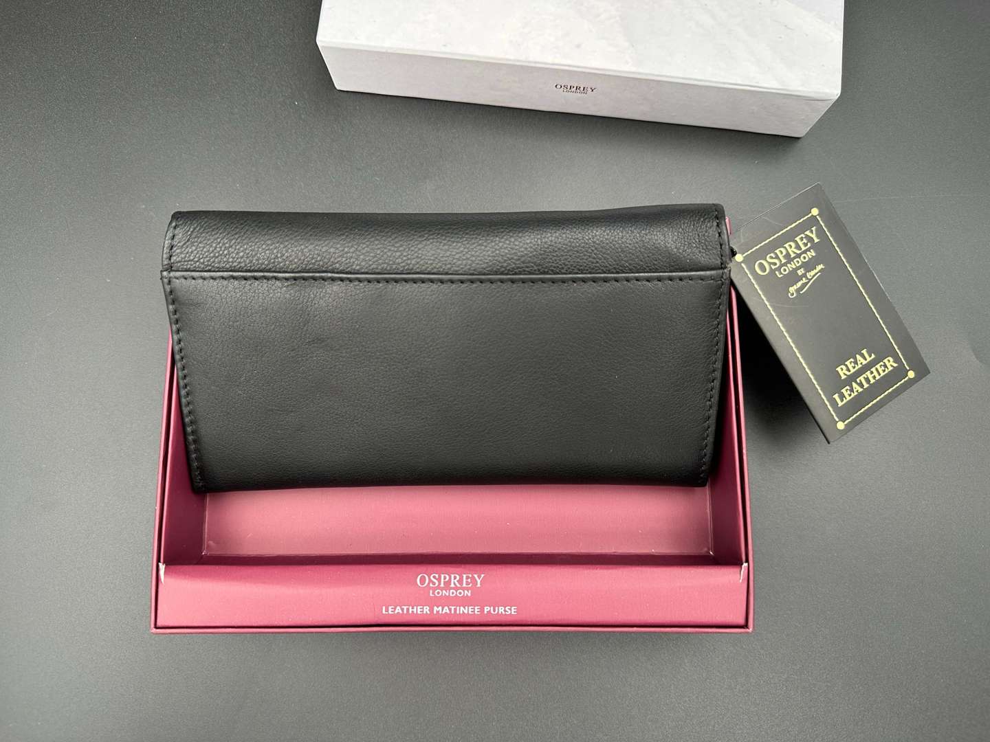 <p>OSPREY, LONDON, "Hampstead-Matinee leather purse, together with a Graeme Ellisdon Ltd Ed Silk Scarf,</p>