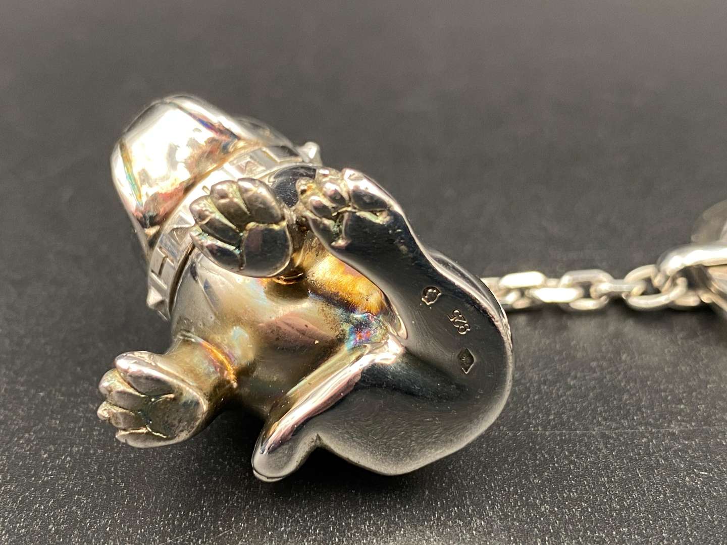 <p>DUNHILL, a Continental silver “Bulldog” key chain and fob,</p>