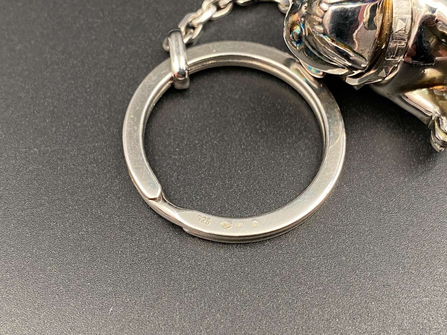 <p>DUNHILL, a Continental silver “Bulldog” key chain and fob,</p>