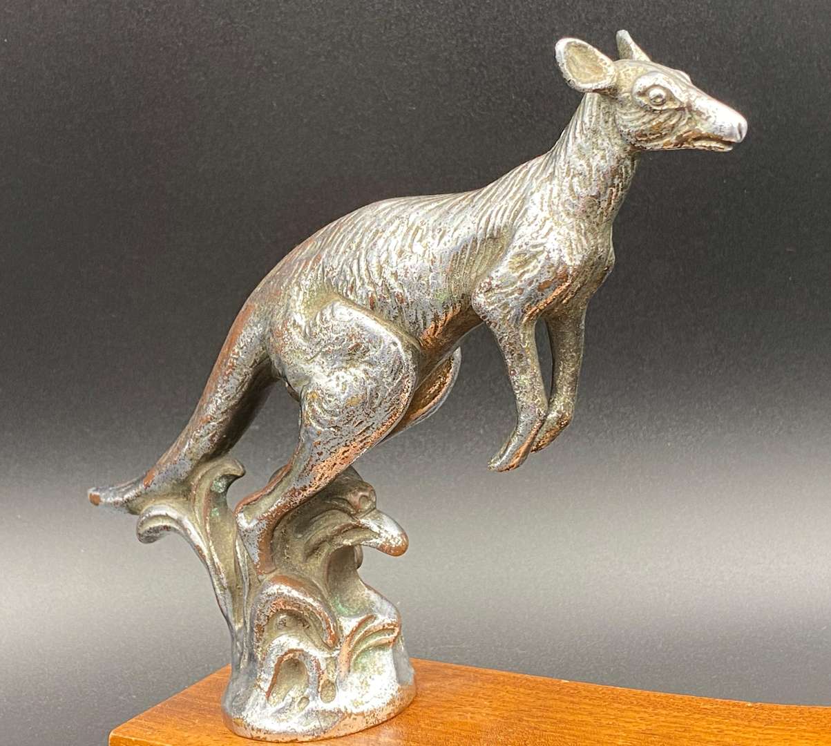 <p>A.E. Lejeune, 1920's cast and chrome plated “Kangaroo” car mascot,</p>