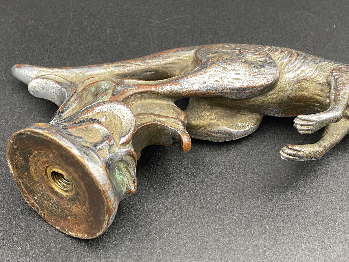 <p>A.E. Lejeune, 1920's cast and chrome plated “Kangaroo” car mascot,</p>