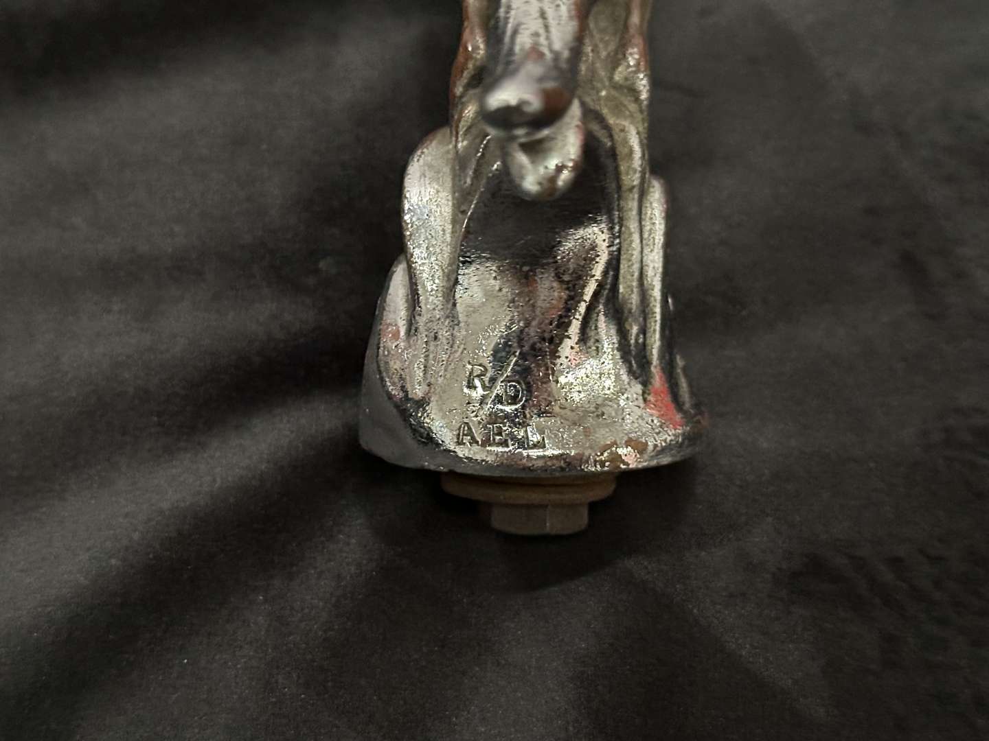 <p>A.E. Lejeune, 1920's cast and chrome plated “Kangaroo” car mascot,</p>