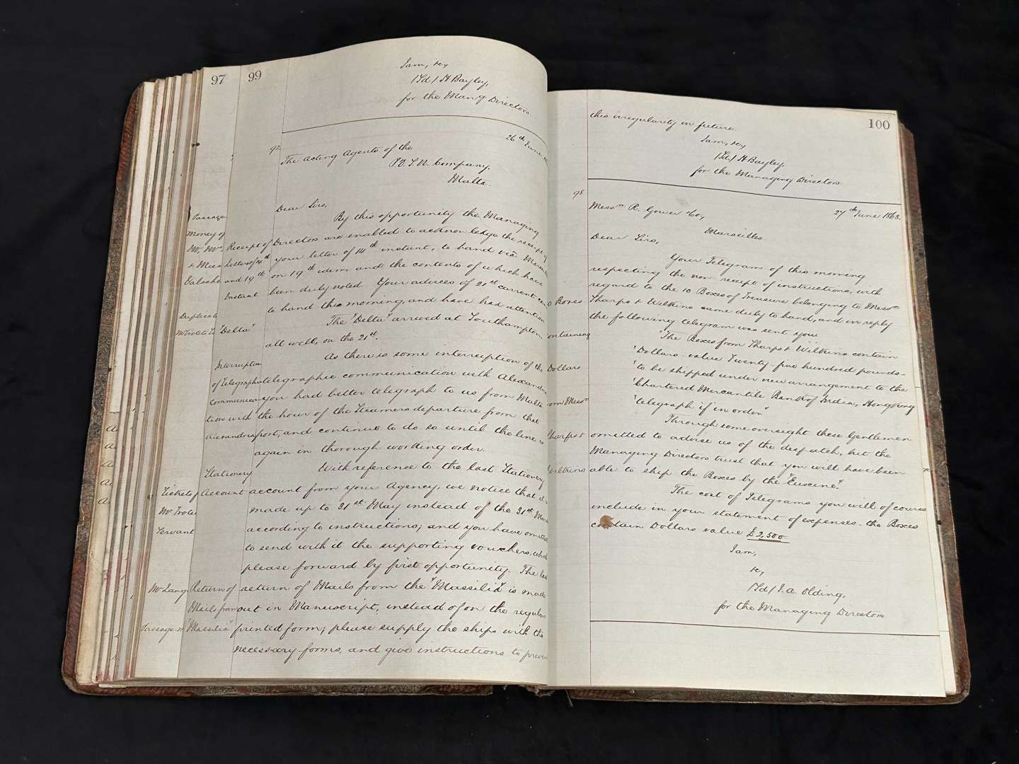 <p>P&O, 1863-1864 Handwritten Book of Secretaries Letters</p>