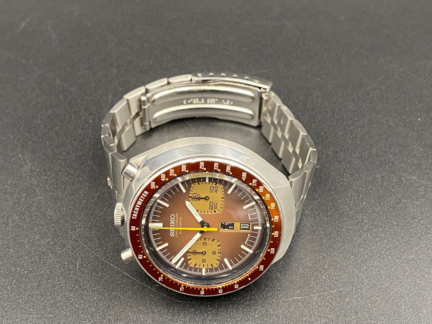 <p>SEIKO stainless steel Bulls Head chronograph wrist watch, 4N0419, 6138-0040</p>