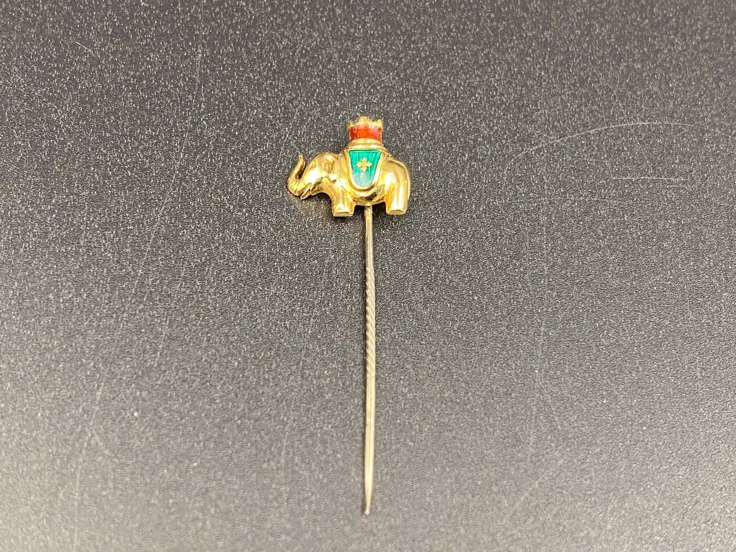 <p>FABERGE, .750 and enamel Elephant tie pin, 37/500,</p>