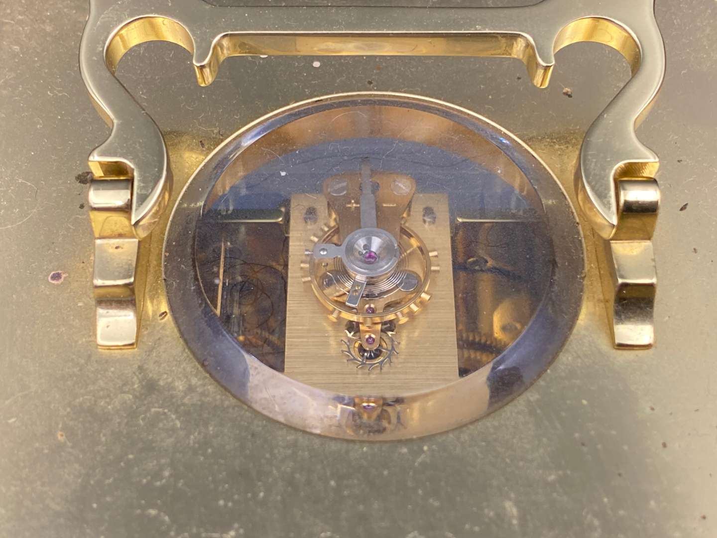 <p>MATTHEW NORMAN, a modern, Swiss, lacquered brass carriage clock, 1751A/50A, 13114</p>