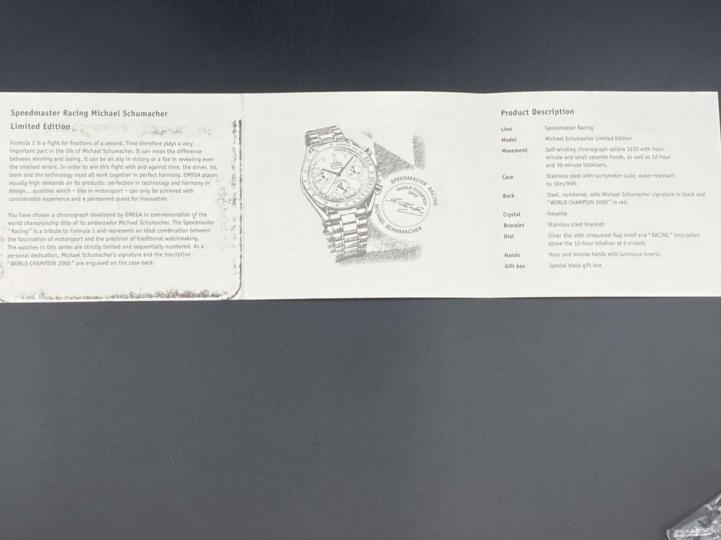 <p>OMEGA, Speedmaster Racing, Michael Schumacher, stainless steel, automatic, 35173000, 57466870,</p>