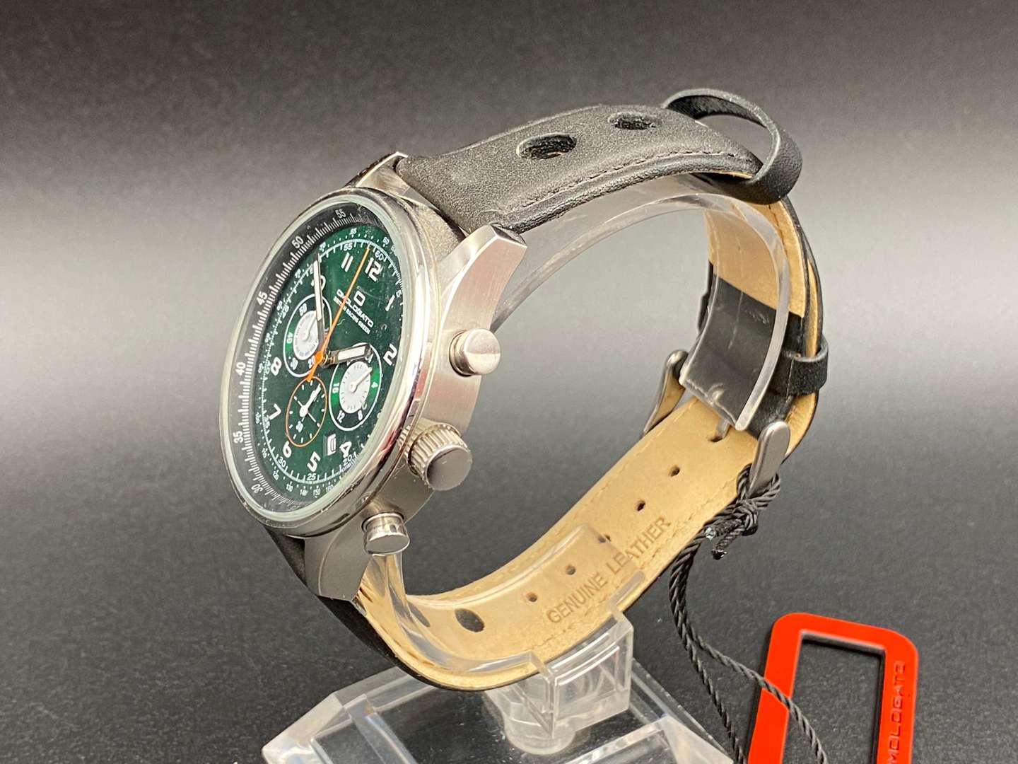 <p>OMOLOGATO, BRG, stainless steel, quartz, chronograph wristwatch,</p>