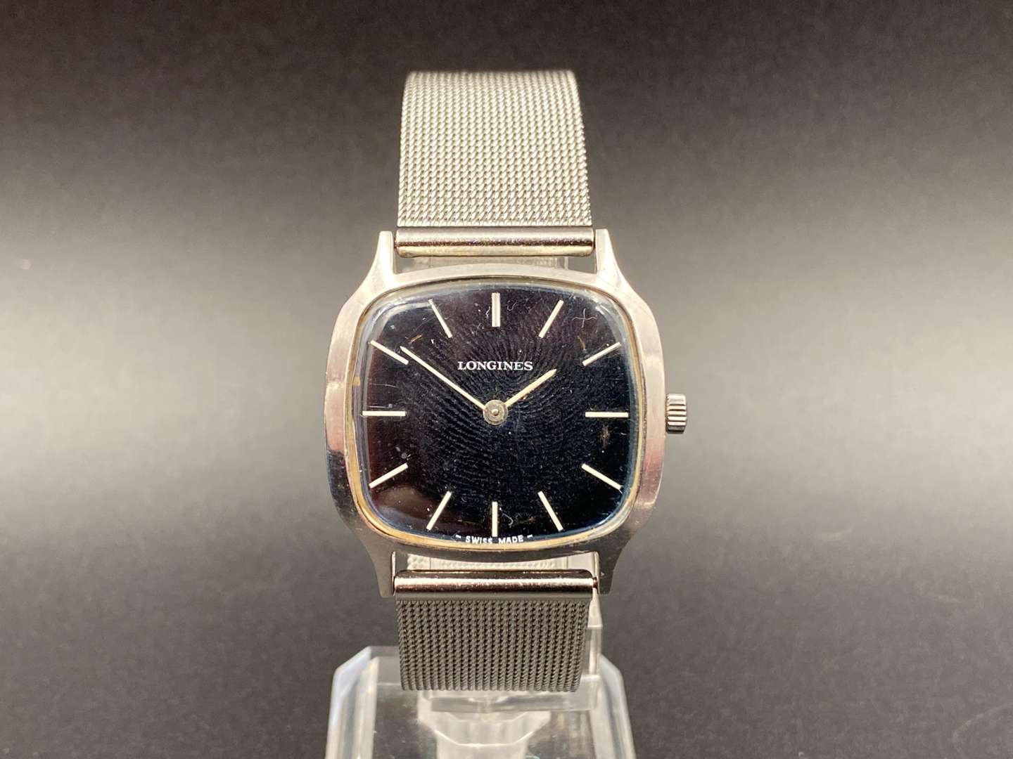 <p>LONGINES, stainless steel, manual wind, TV screen wristwatch</p>