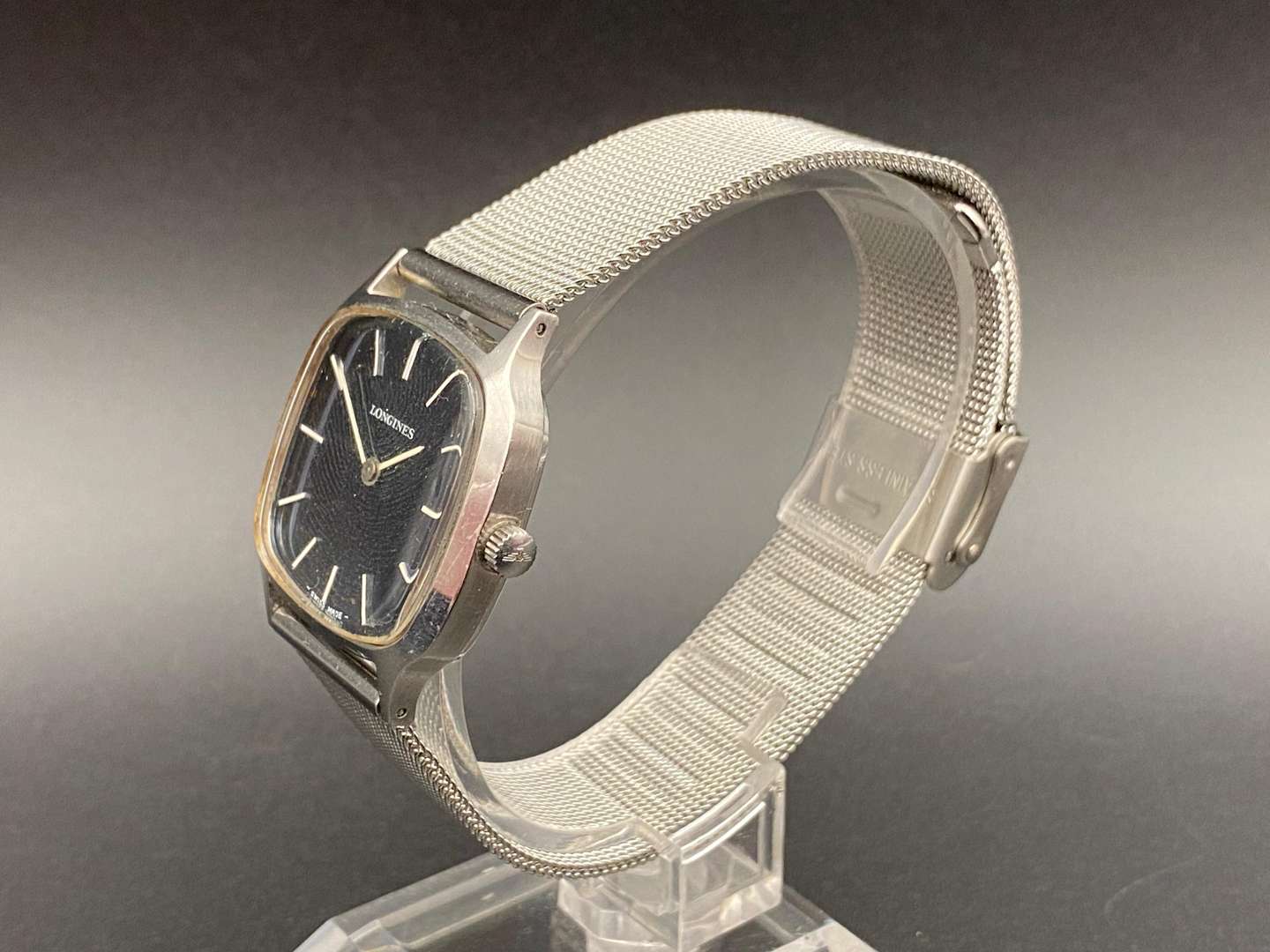 <p>LONGINES, stainless steel, manual wind, TV screen wristwatch</p>