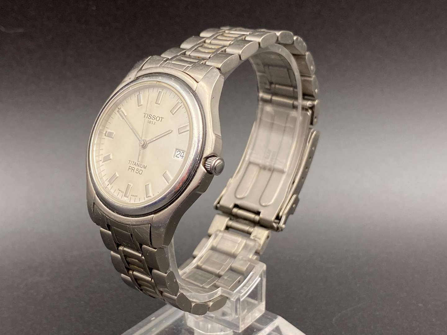 <p>TISSOT, Titanium, PR50, quartz, centre seconds, calendar wristwatch</p>