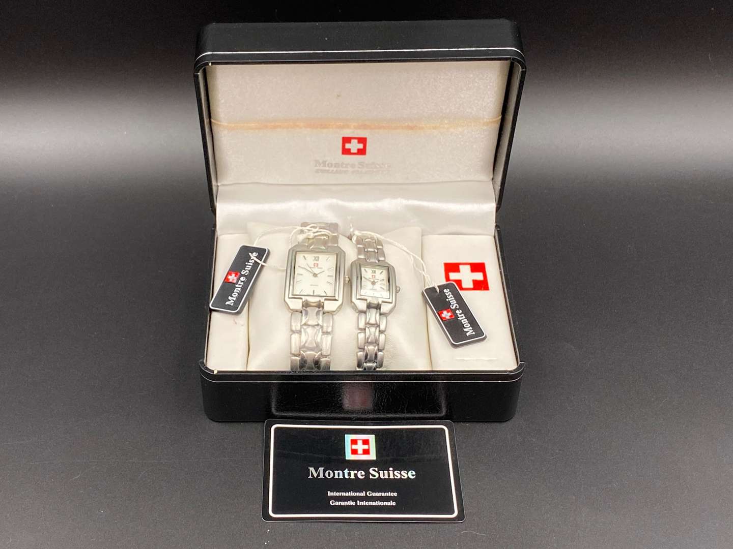 <p>MOTRE SUISSE, gents & ladies, stainless steel wristwatches,</p>