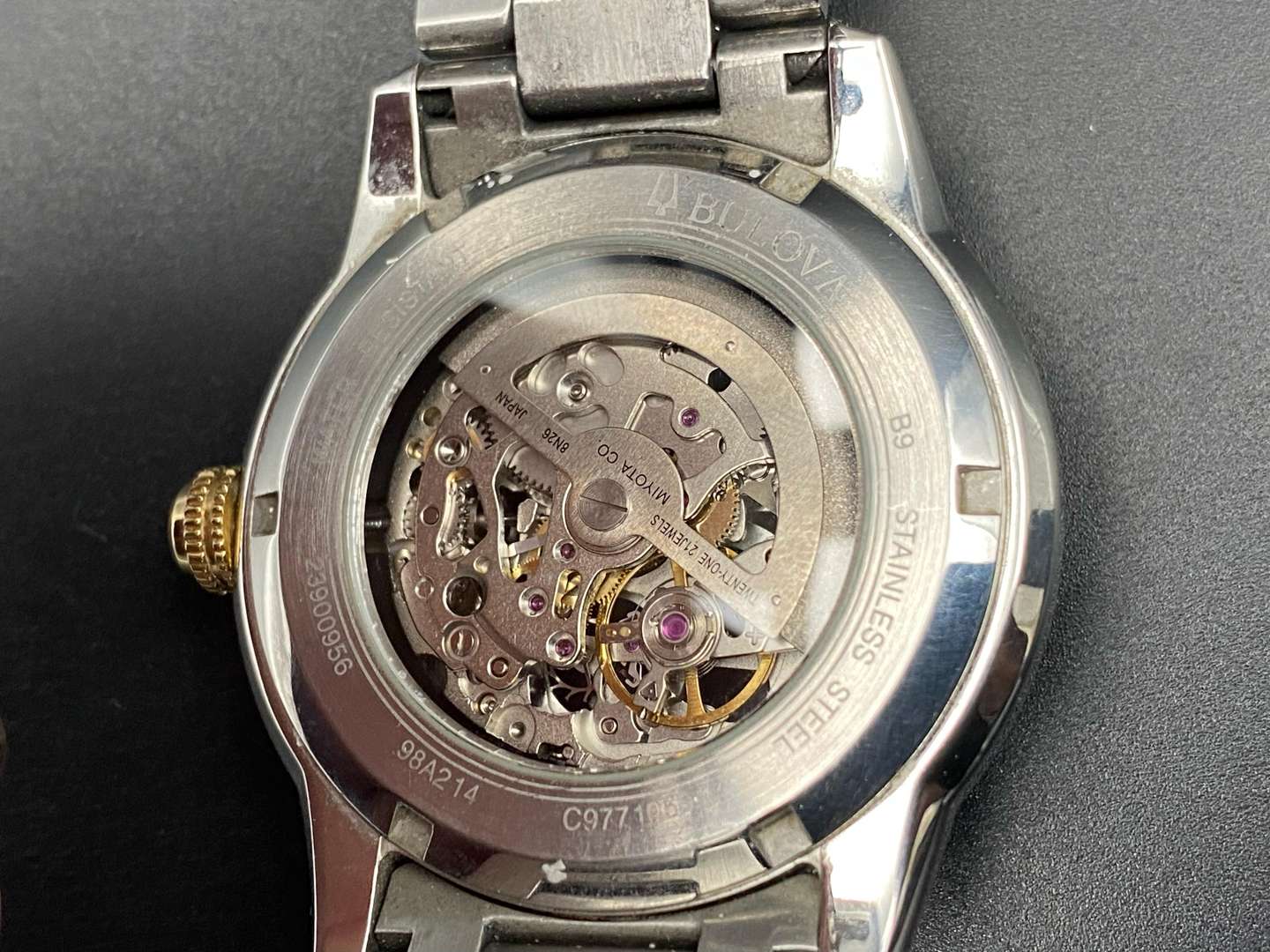 <p>BULOVA, Classic Skeleton automatic stainless steel, centre seconds wristwatch,98A214, C9771059</p>