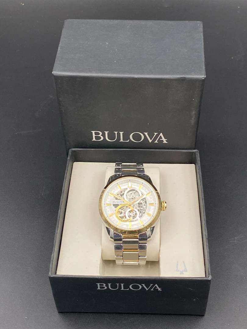 <p>BULOVA, Classic Skeleton automatic stainless steel, centre seconds wristwatch,98A214, C9771059</p>
