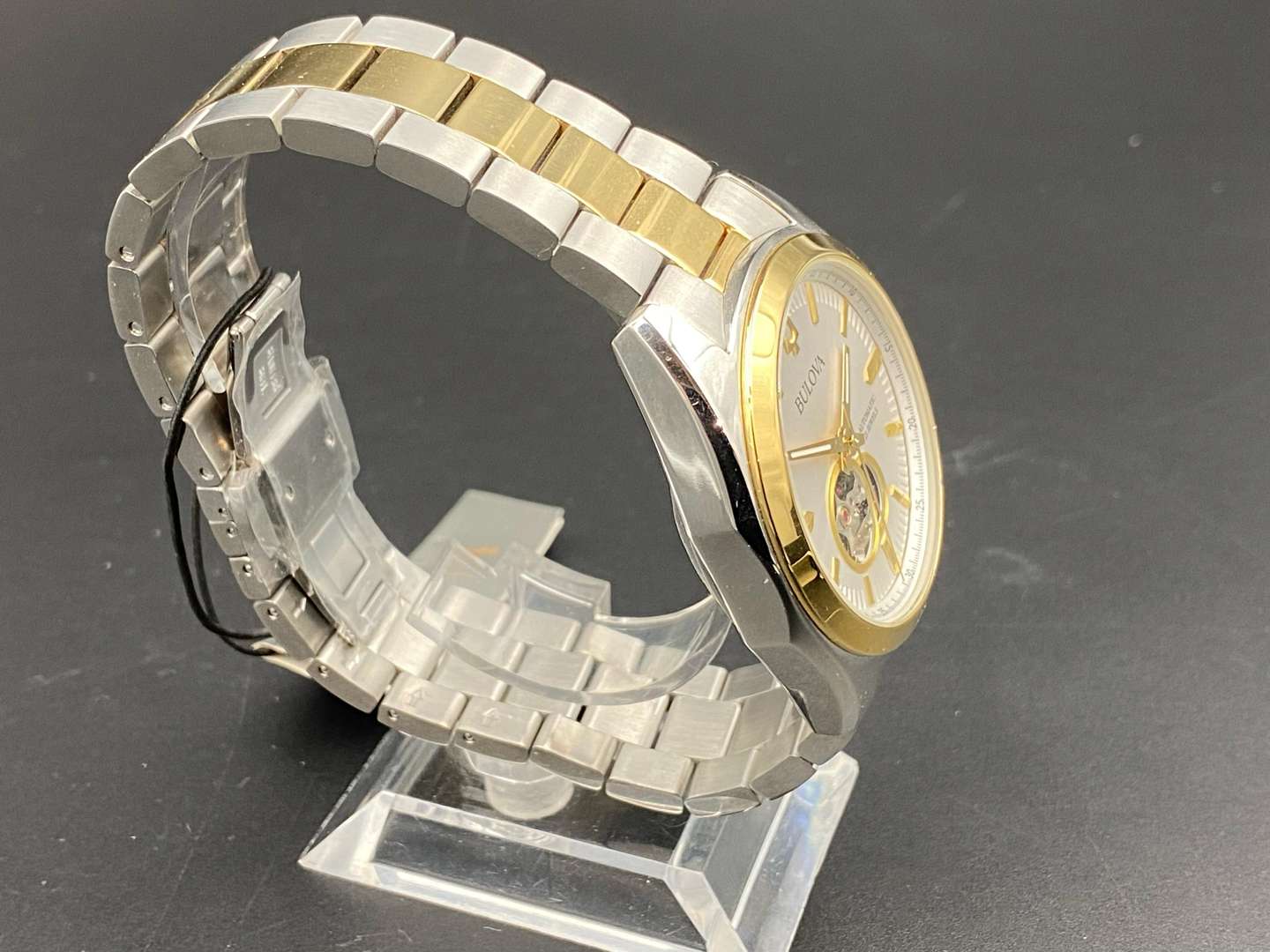 <p>BULOVA, stainless steel and gilt, automatic, centre seconds wristwatch, 98A284, C9692233</p>