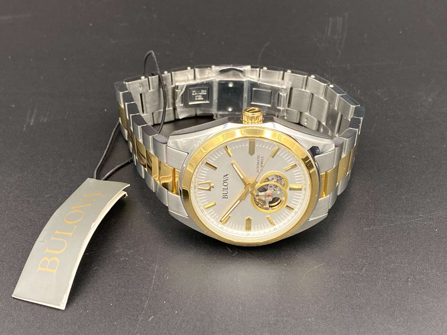 <p>BULOVA, stainless steel and gilt, automatic, centre seconds wristwatch, 98A284, C9692233</p>