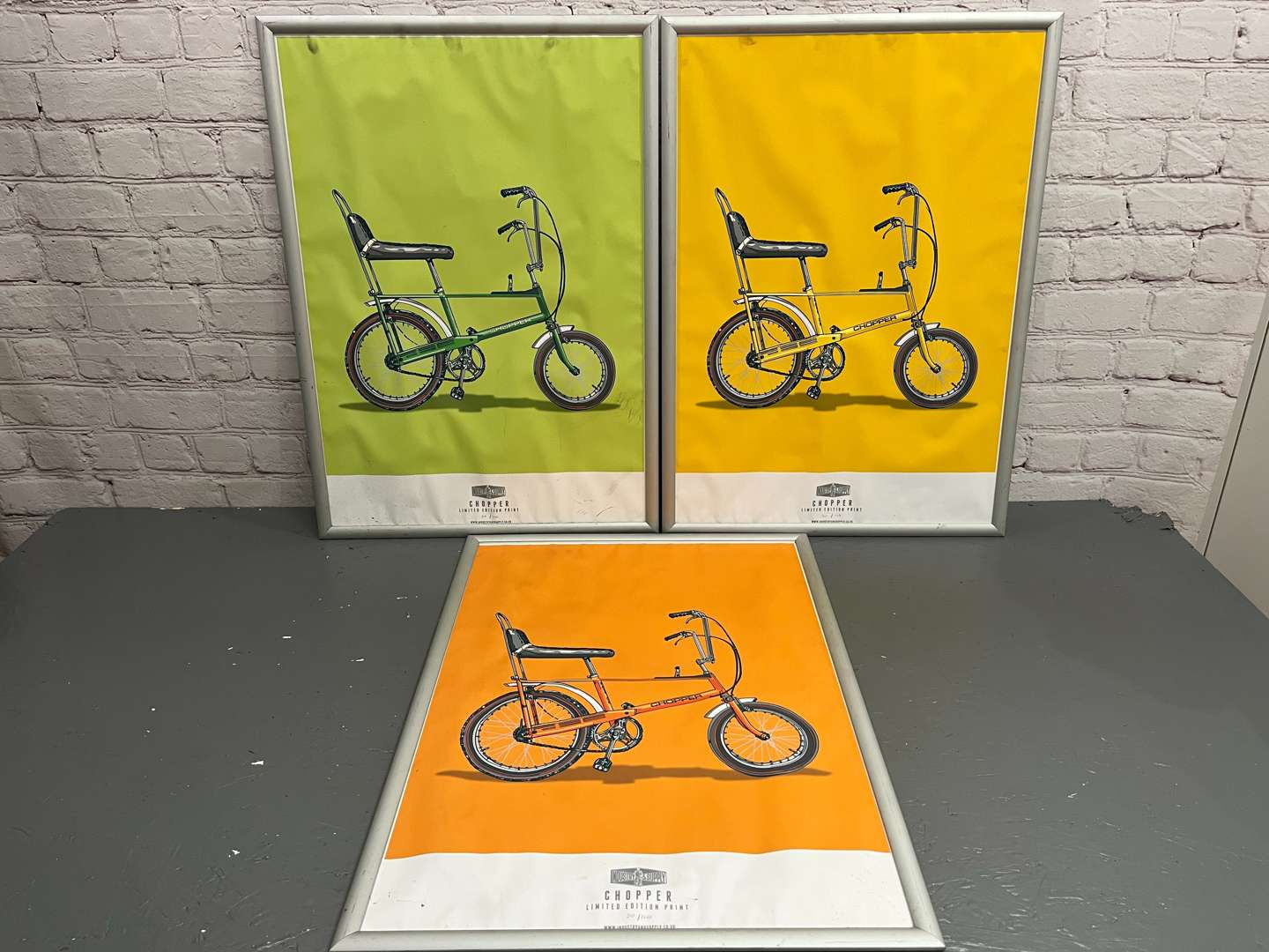 <p>Three Framed Raleigh Chopper Limited Edition Prints&nbsp;</p>