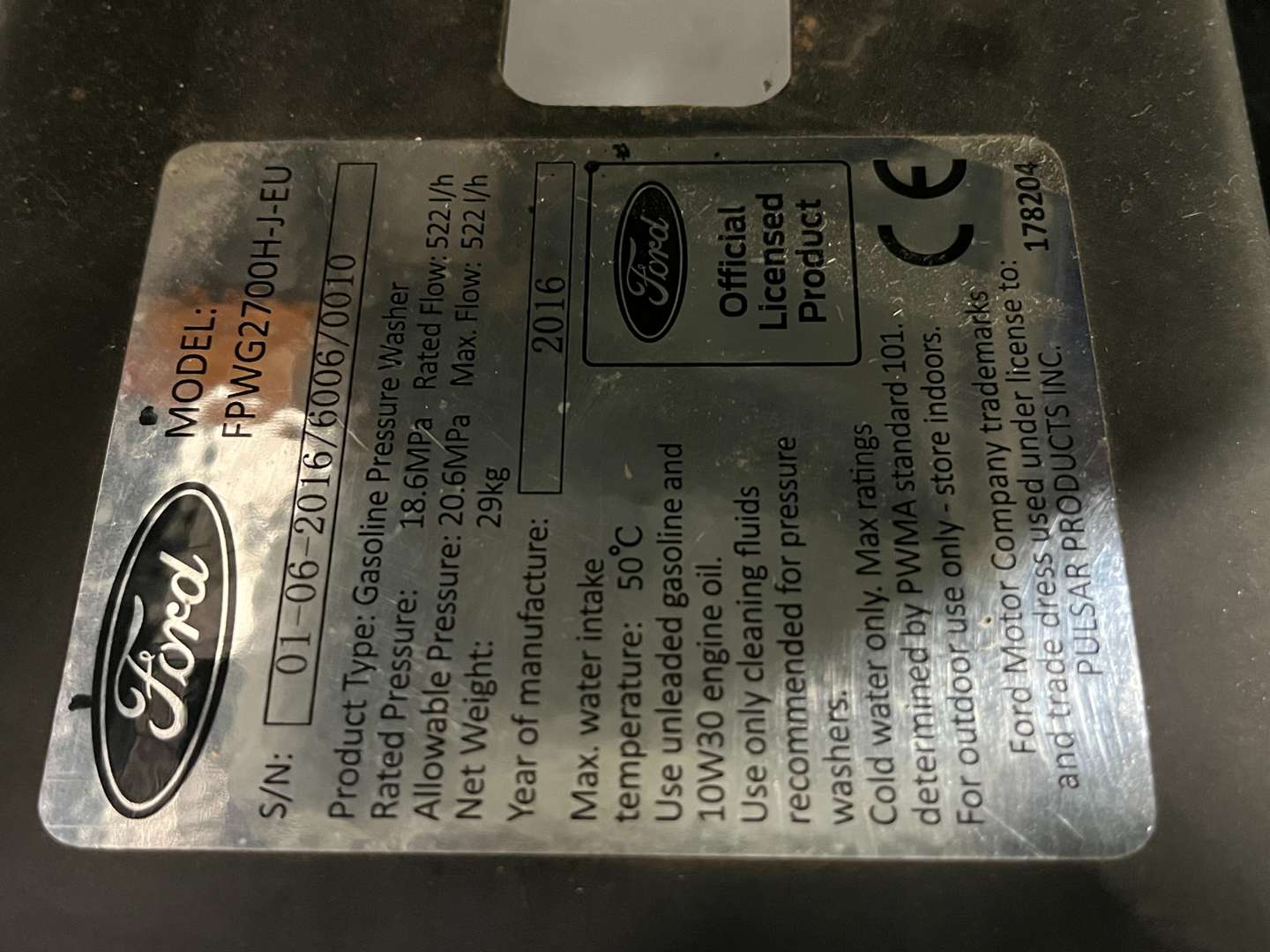 <p>Ford Liveried Petrol Pressure Washer&nbsp;</p>