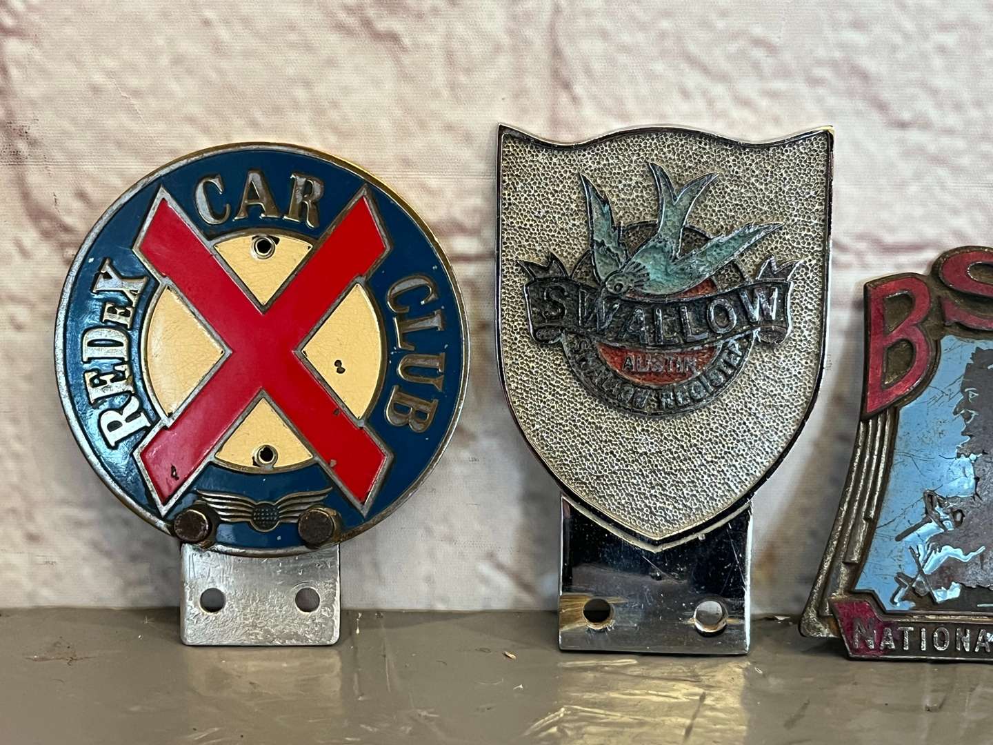 <p>Redex, Austin Swallow and BSM National Car Club Badges&nbsp;</p>