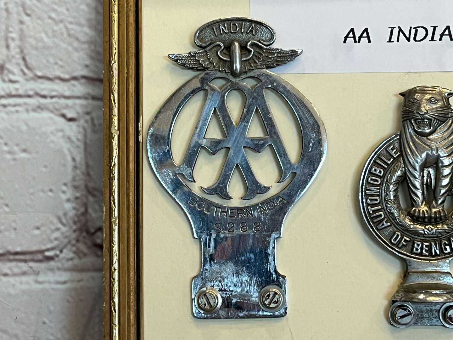 <p>Three Framed AA Indian Car Badges&nbsp;</p>