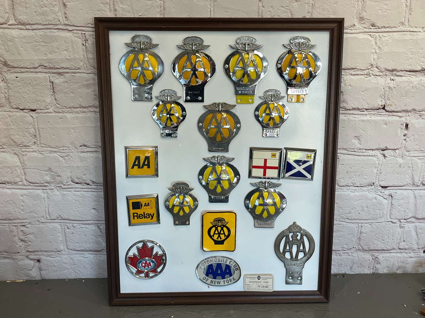 <p>Sixteen Framed Classic Car Badges&nbsp;</p>