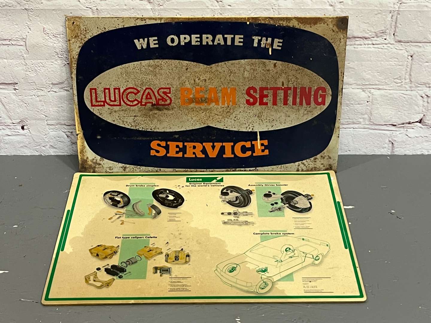 <p>Lucas Beam Setting Service Tin Sign and Lucas Plastic Sign (2)</p>