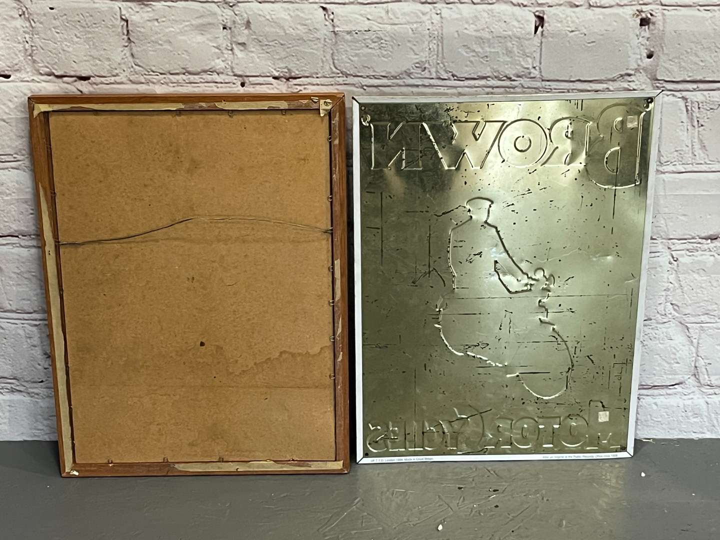 <p>1907 Framed Hull Auto Cycle Club Meeting Poster and Browns Tin Sign (2)</p>