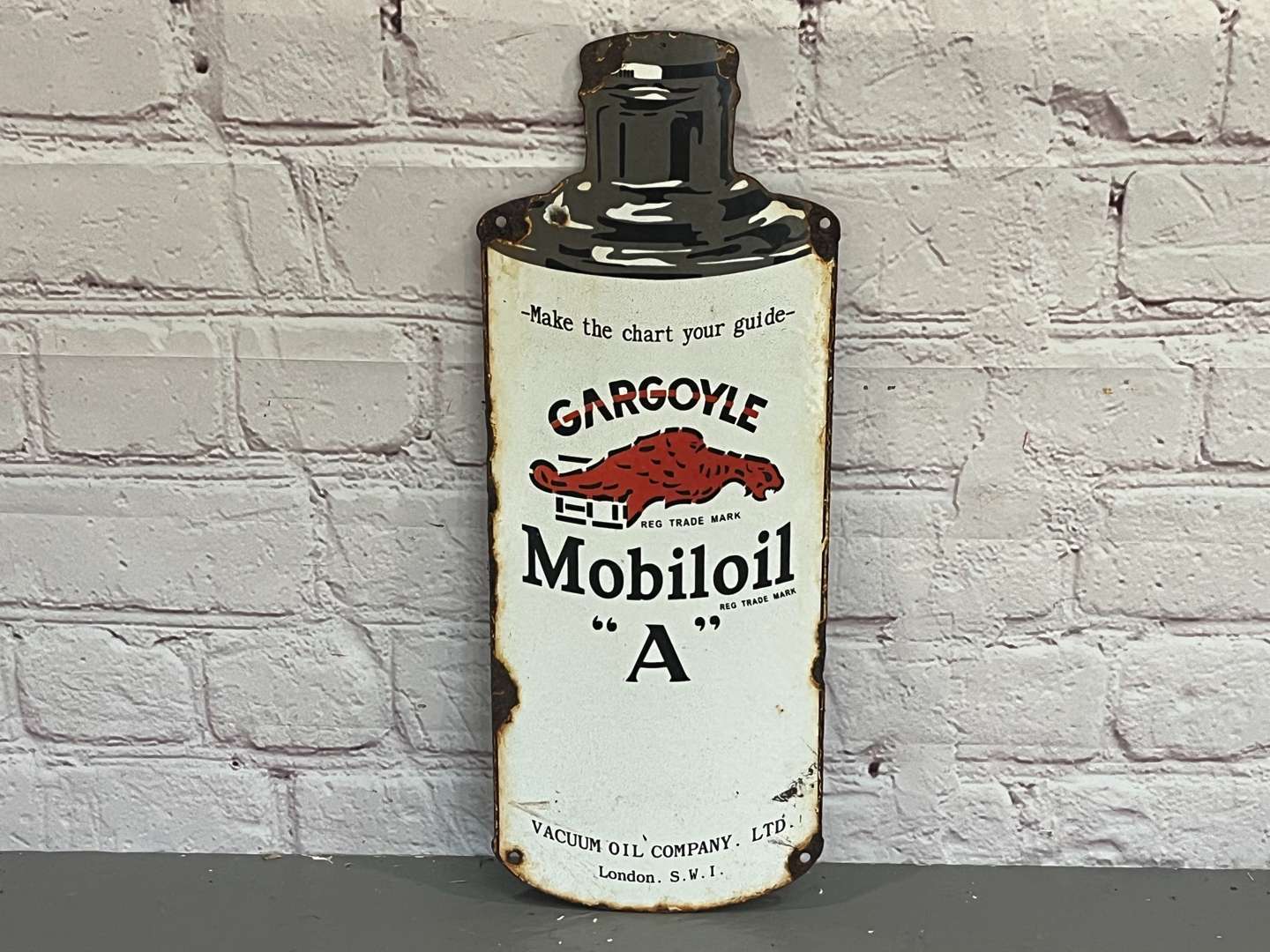 <p>Gargoyle Mobiloil “A” Canister Enamel Sign</p>