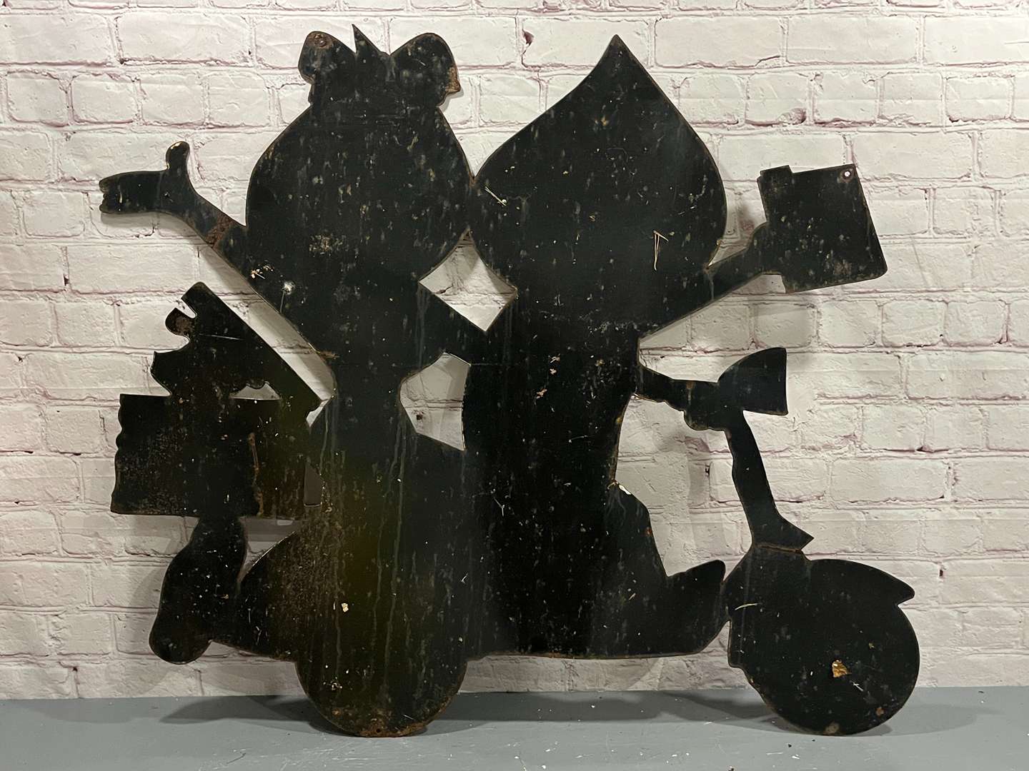 <p>Large Mr and Mrs Drip on a Scooter Enamel Sign</p>