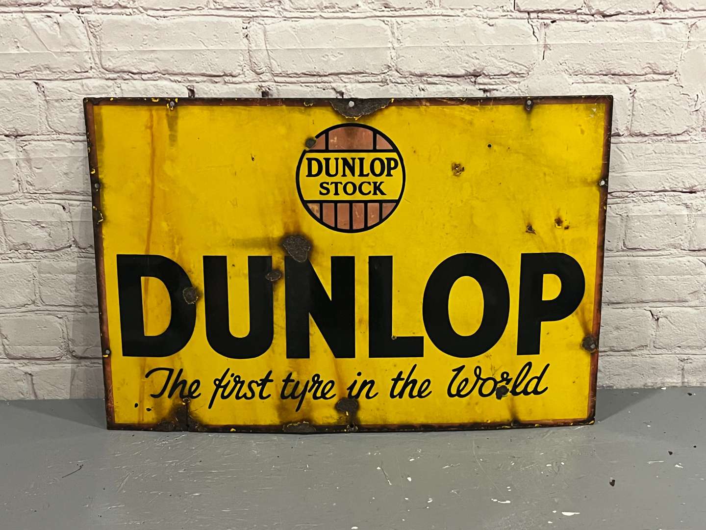 <p>Dunlop “The First Tyre In The World” Enamel Sign&nbsp;</p>