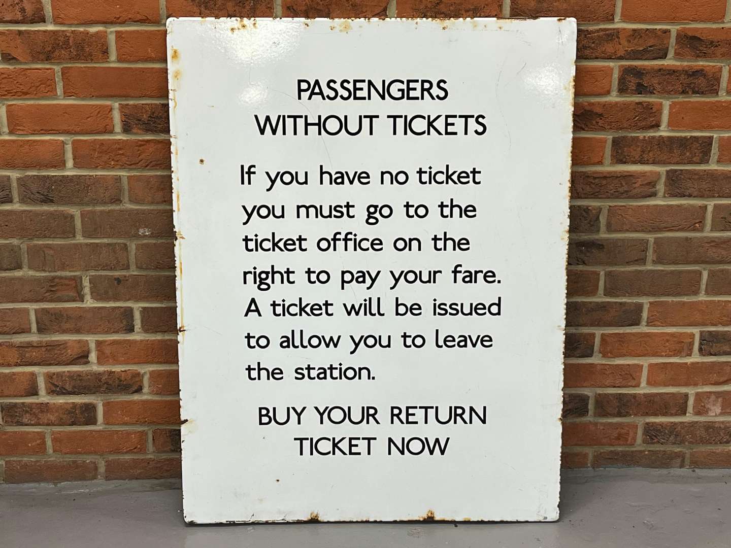 <p>Passengers Without Tickets Railway Notice Enamel Sign</p>