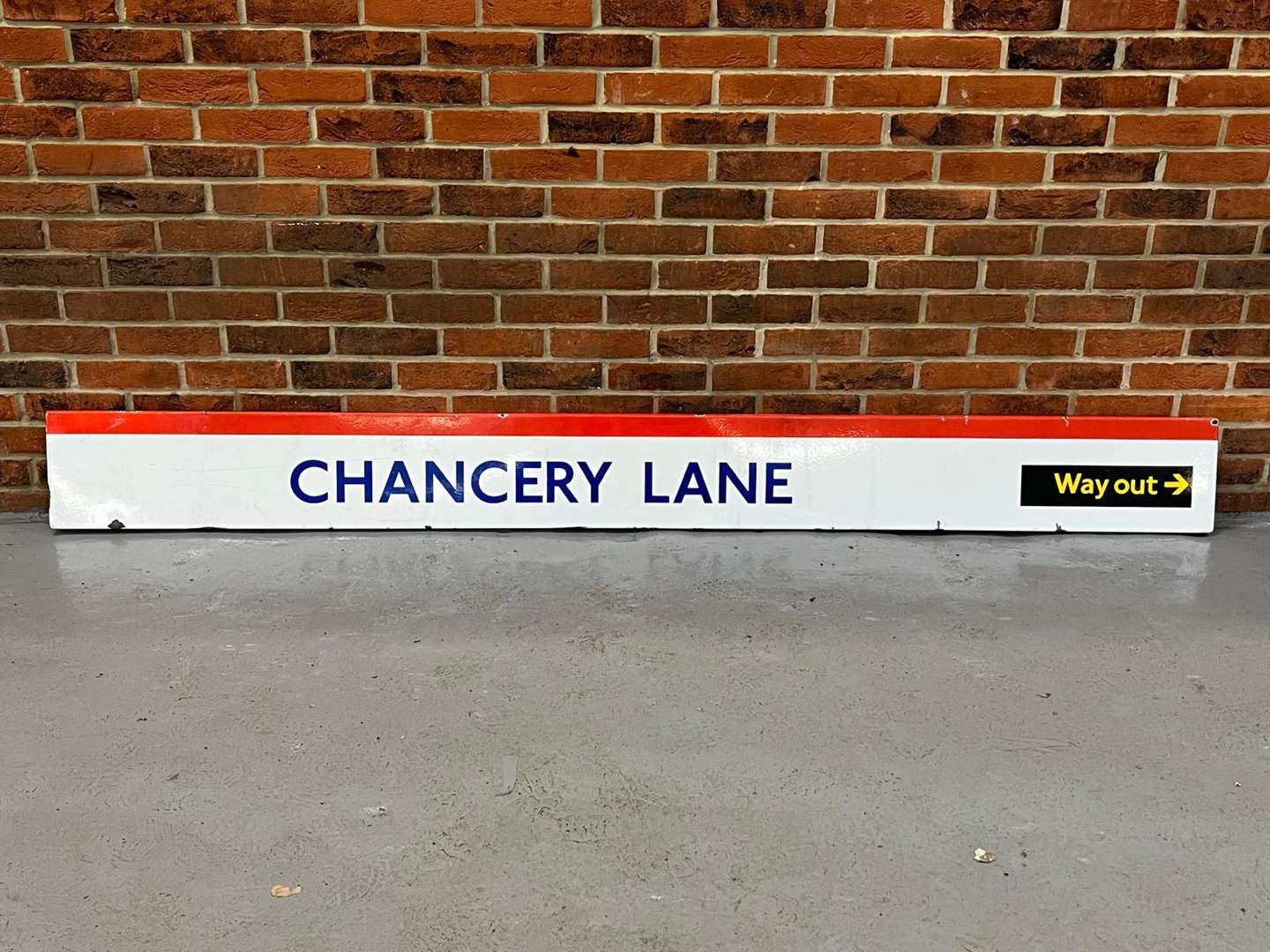 <p>Chancery Lane “Way Out” Enamel Railway Sign</p>
