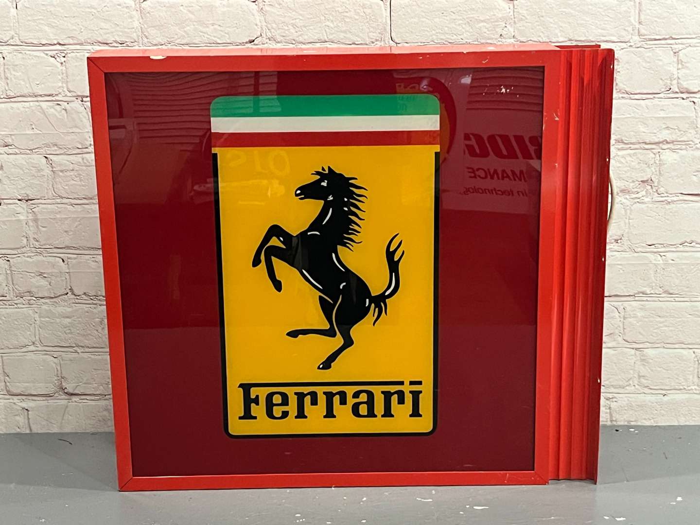 <p>Ferrari Illuminated Wall Mounted Double Sided Sign</p>