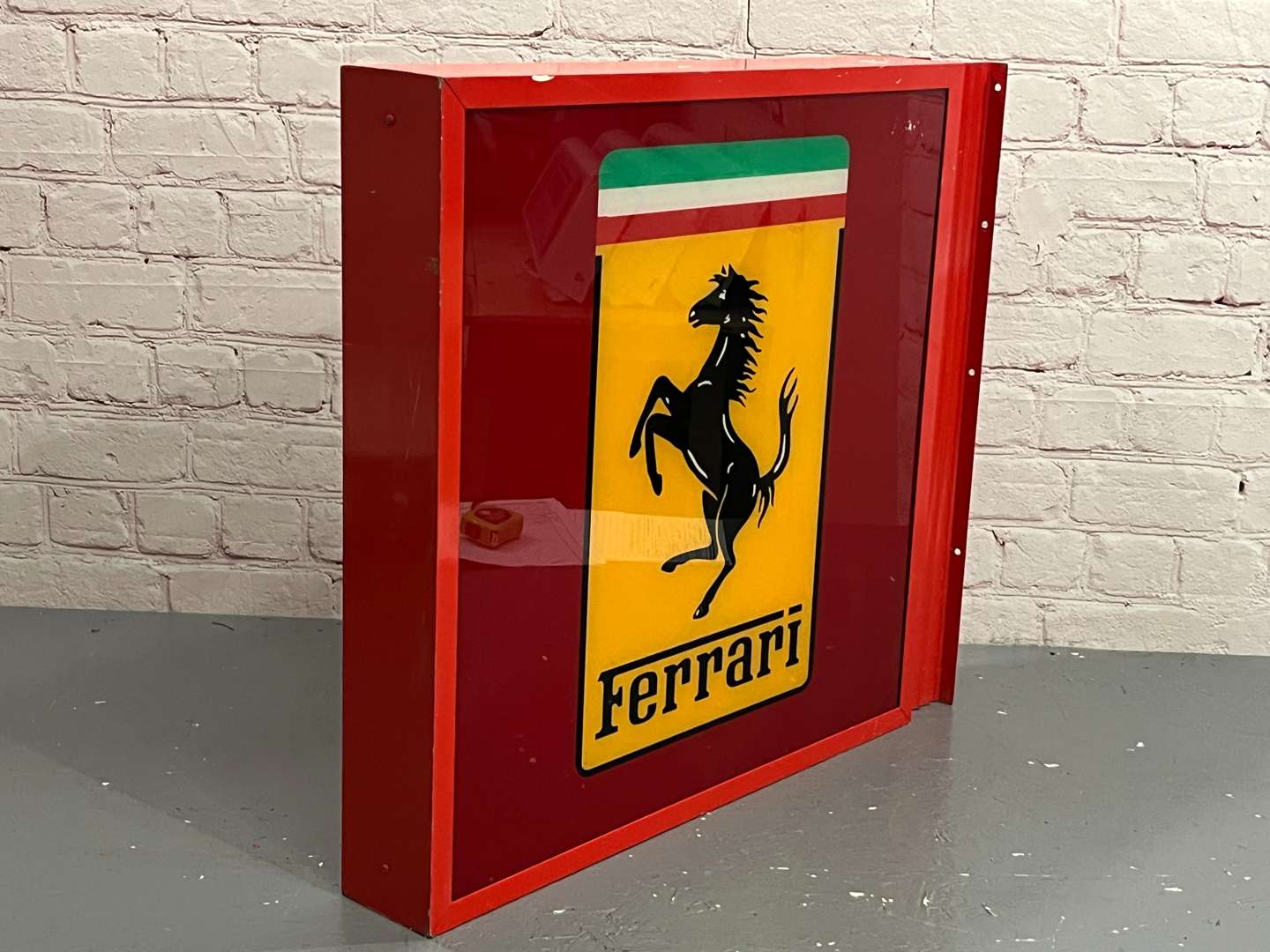 <p>Ferrari Illuminated Wall Mounted Double Sided Sign</p>
