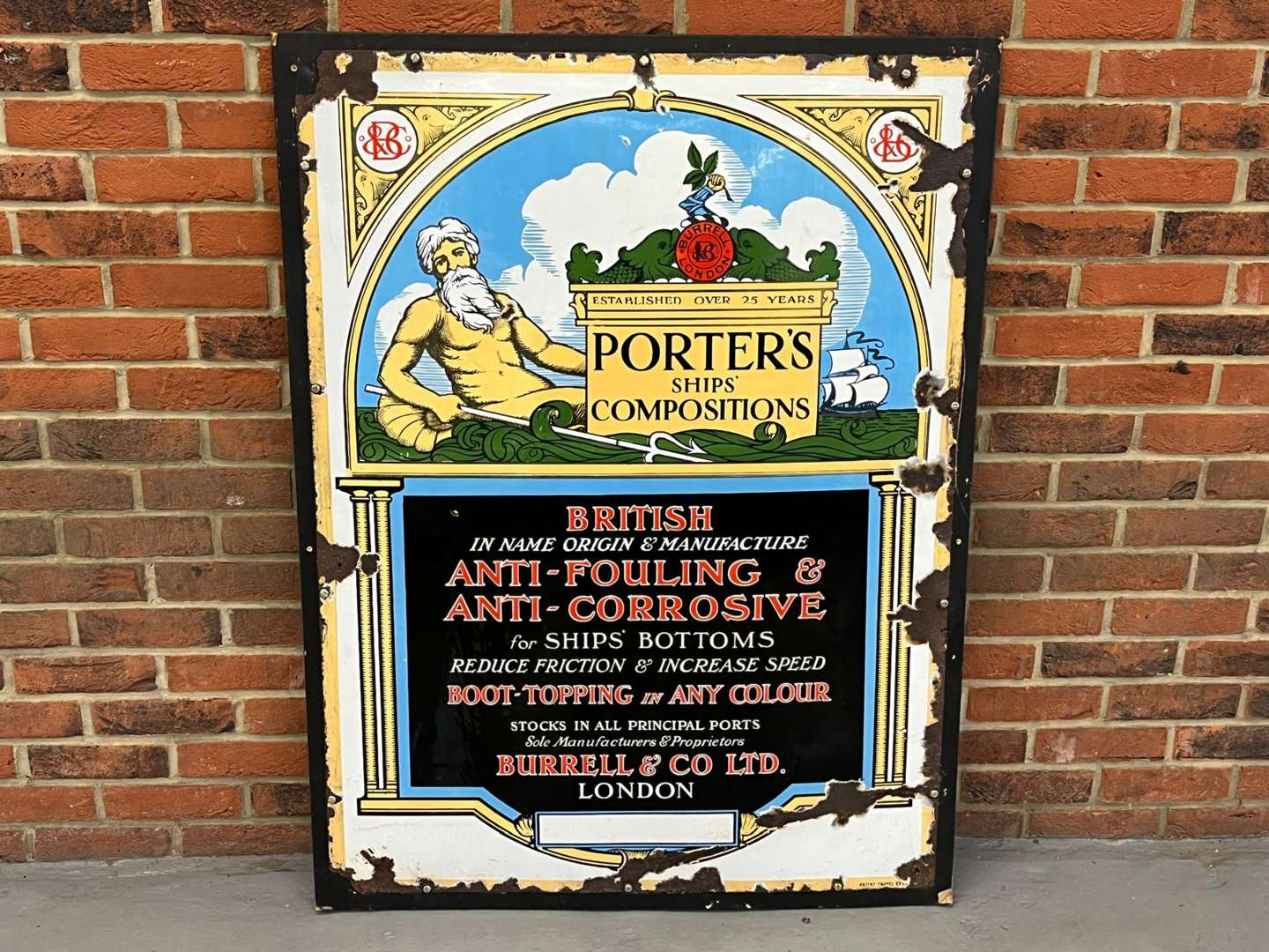 <p>Rare Early Porters Ships Compositions Enamel Sign Burrell & Co Ltd London</p>