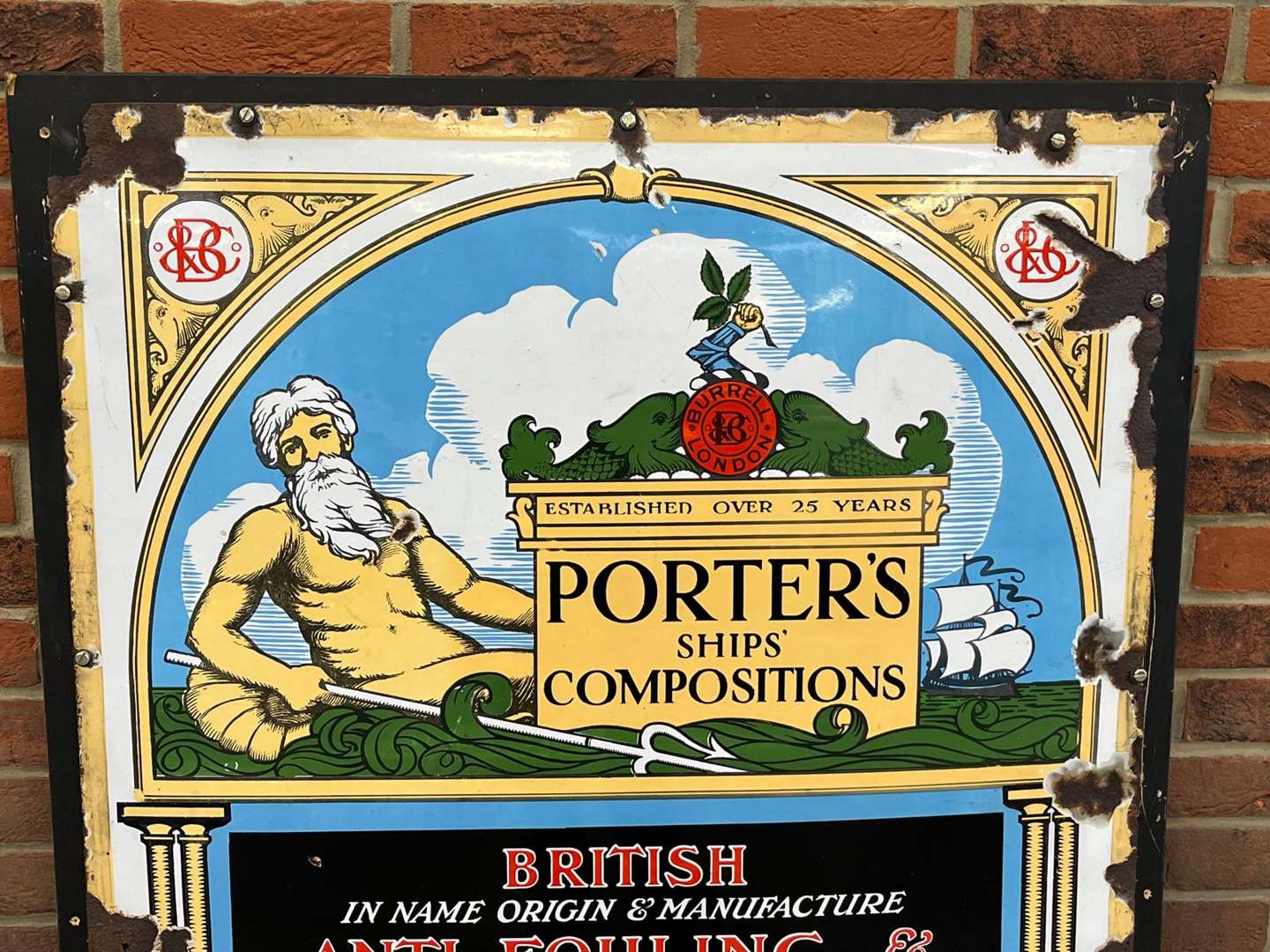 <p>Rare Early Porters Ships Compositions Enamel Sign Burrell & Co Ltd London</p>