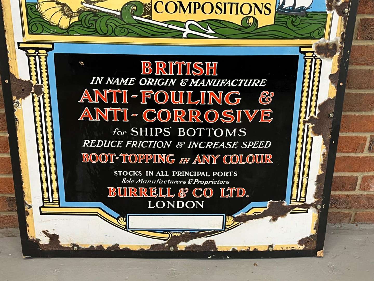 <p>Rare Early Porters Ships Compositions Enamel Sign Burrell & Co Ltd London</p>