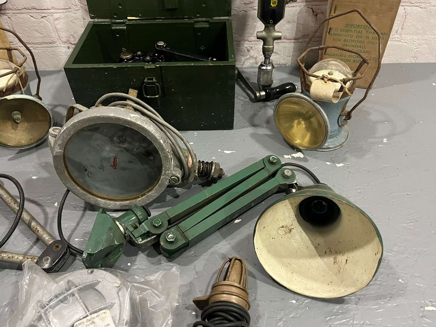 <p>Mixed Lot Castrol Gear Oil Cans Industrial Angle poise Lamps Etc</p>