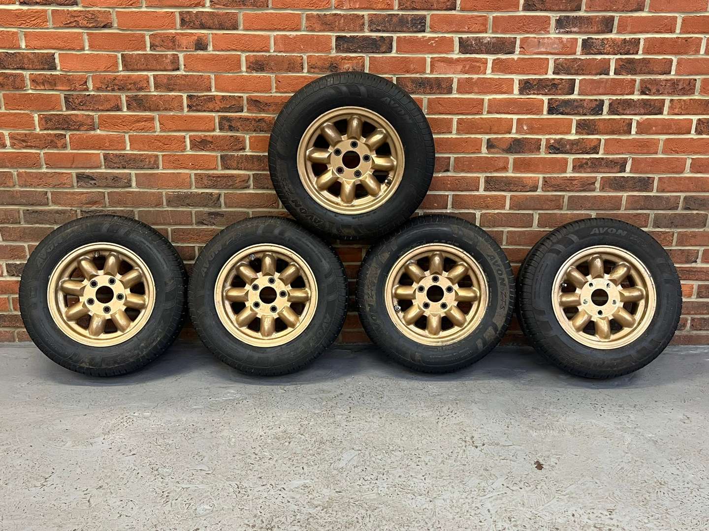 <p>Five Gold Alloy Minilite Wheels</p>