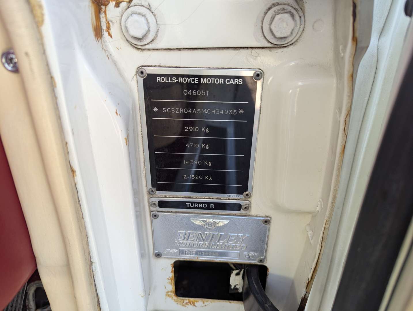 <p>1991 BENTLEY TURBO R AUTO</p>