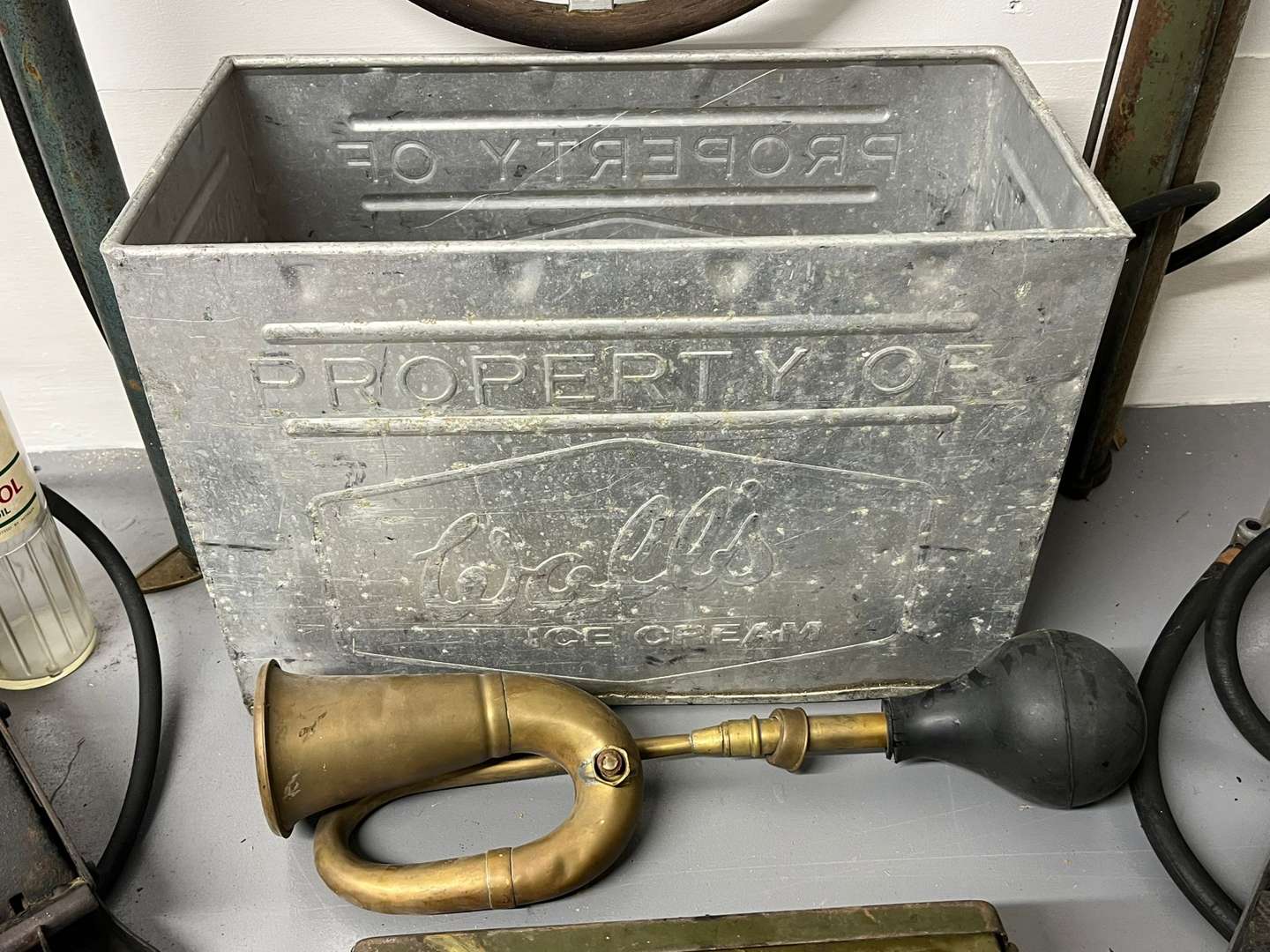 <p>Mixed Lot Vintage Pumps, Ammunition Box, Oil Bottles Etc</p>