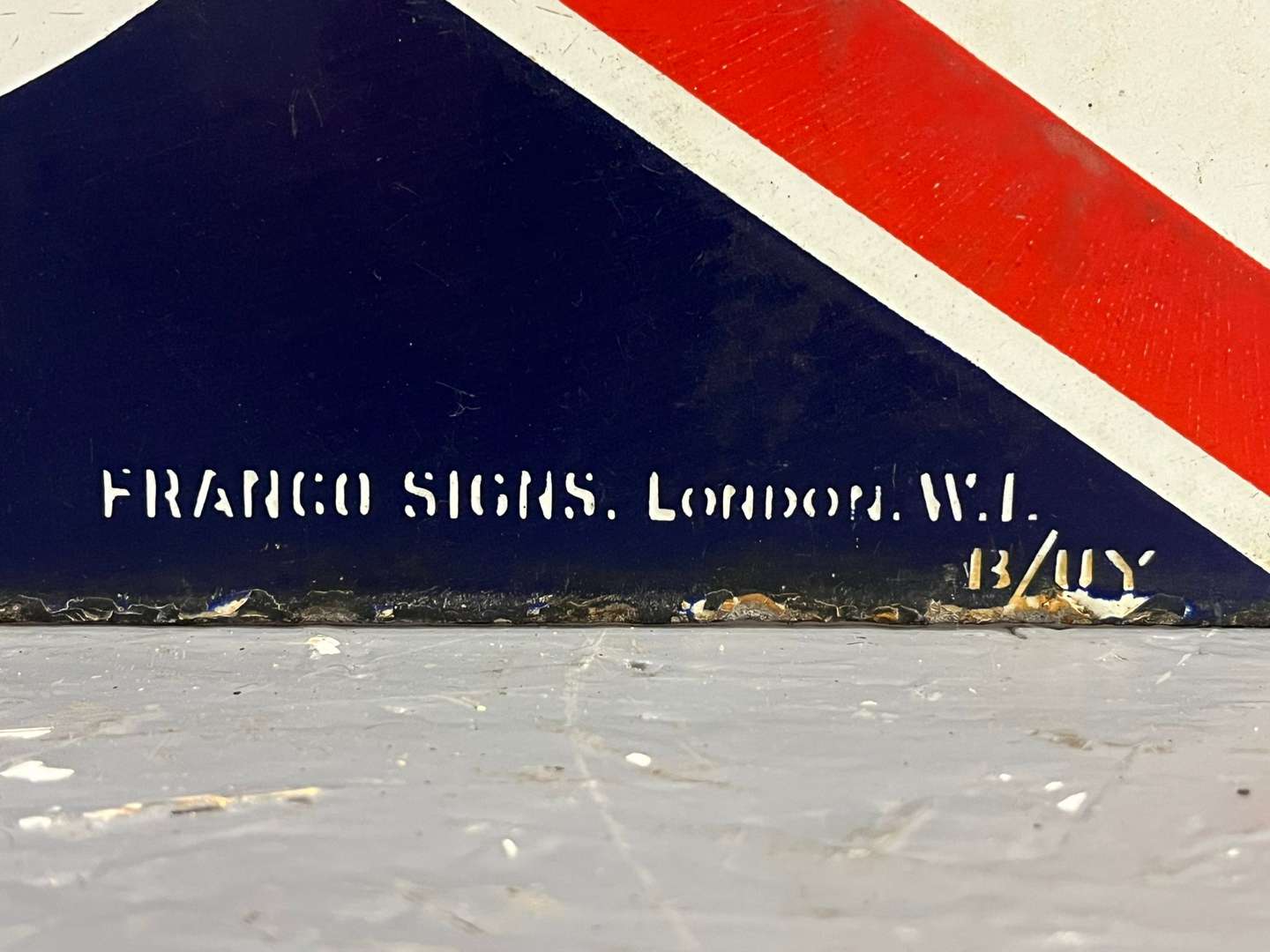 <p>BP Motor Spirit Enamel Union Jack Flange Sign</p>