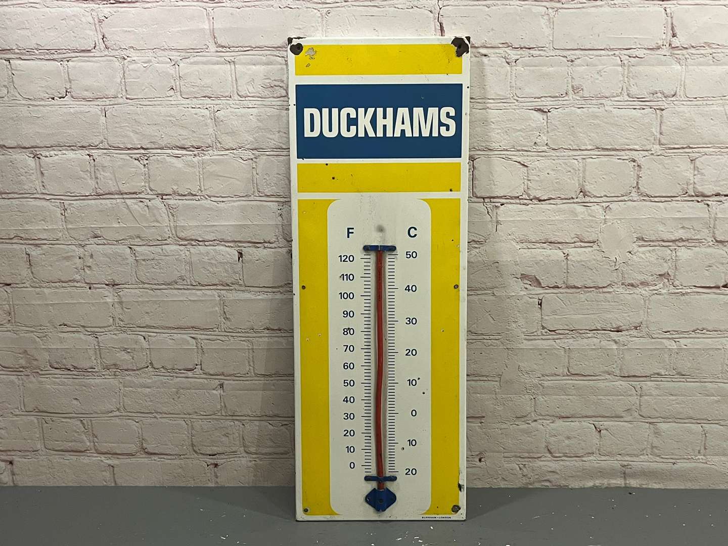 <p>Duckhams Q20-50 Enamel Thermometer Sign a/f</p>