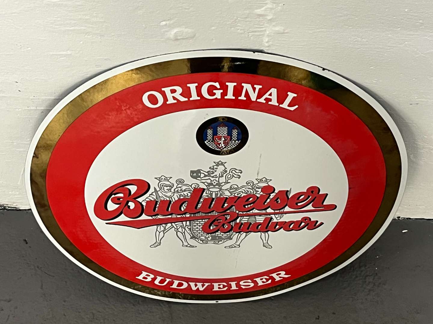 <p>Original Budweiser Convex Enamel Sign</p>