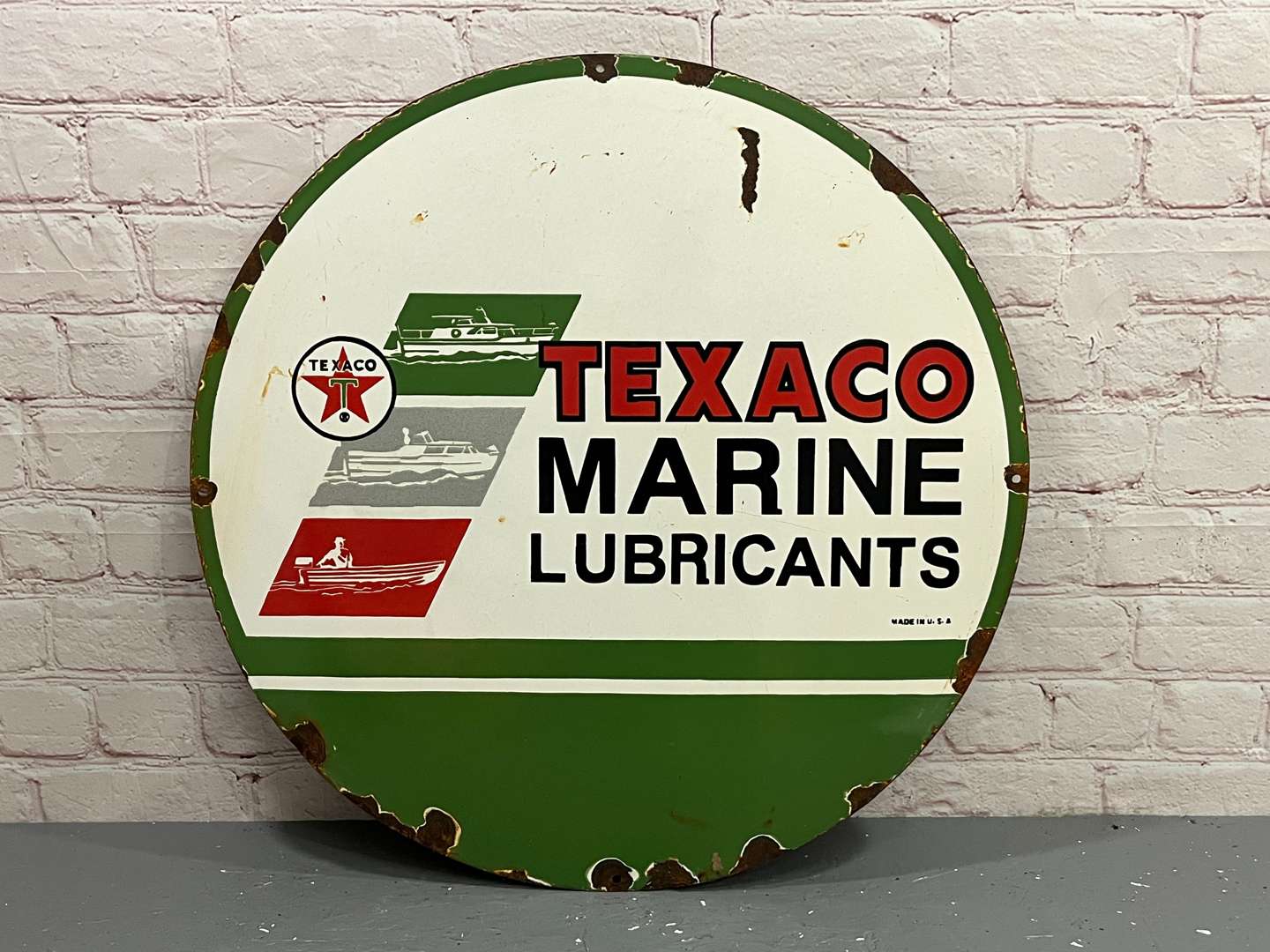 <p>Texaco Marine Lubricants Circular Enamel Sign</p>