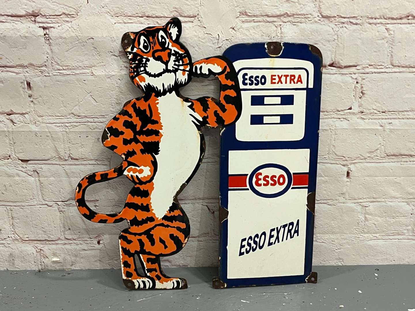 <p>Esso Extra Tiger & Petrol Pump Enamel Sign</p>